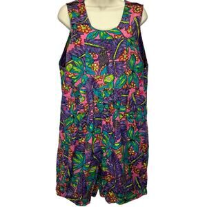 Vintage Just Class Womens Y2K Floral Shorts Overalls Romper Tropical Print M 90s